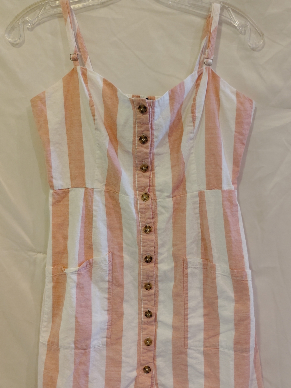Forever 21 Peach & White Striped Button-Front Mini Dress